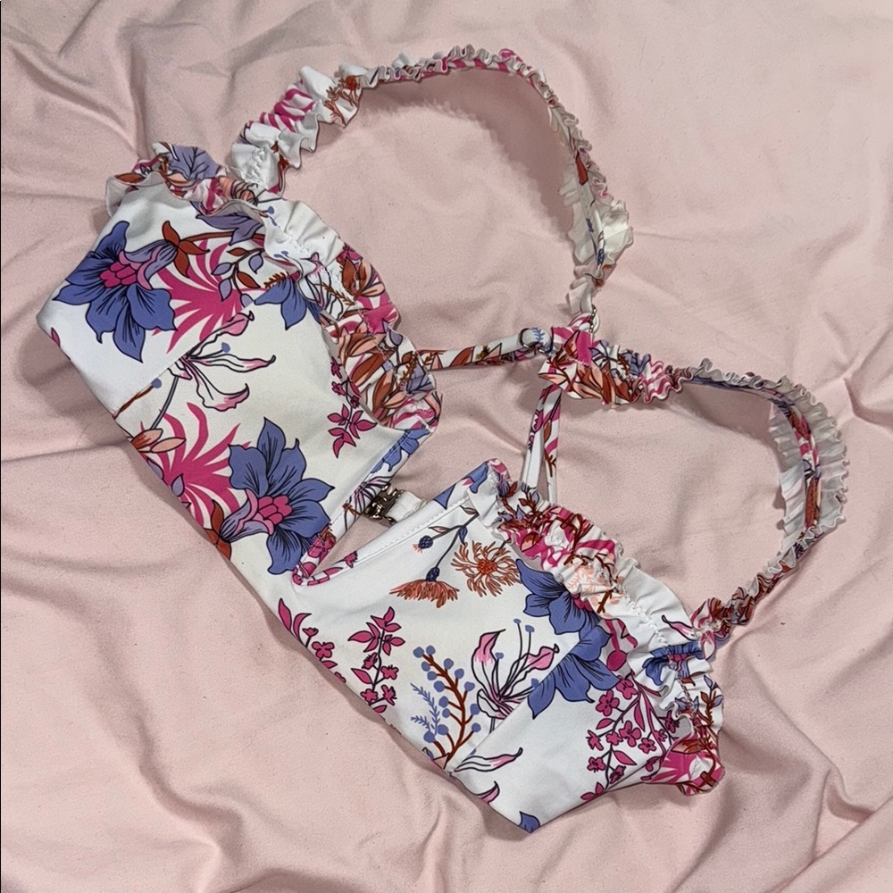 Floral Bikini Top with Ruffles